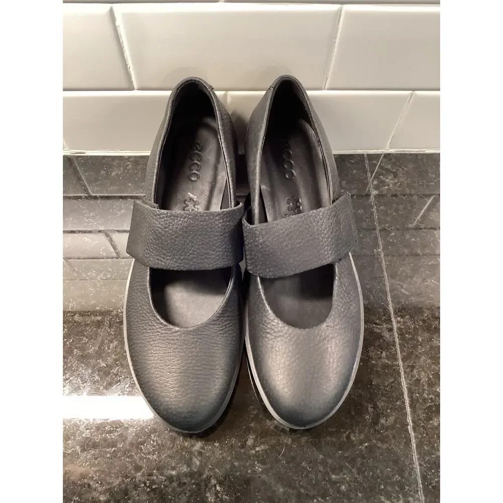 Ecco Women's Skyler 45 Mary Jane Leather Wedge Shoes Comfort Black Size 37